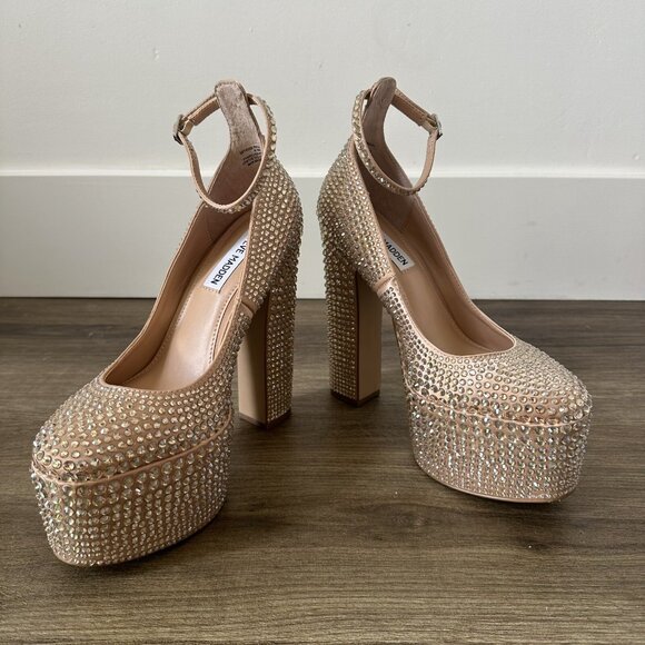 STEVE MADDEN SKYRISE Platform crystal Heels Rhinestones New - Picture 5 of 6